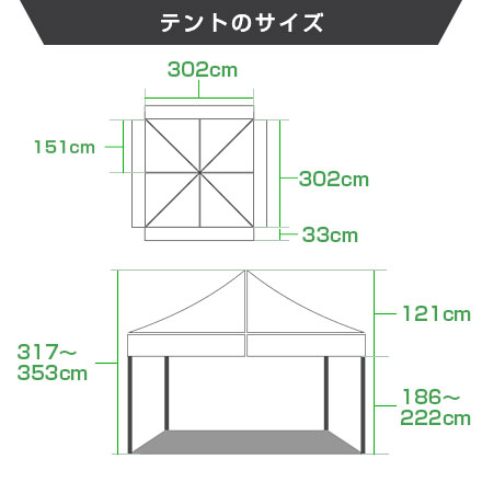 ミスタークイック（正方形タイプ）　3.0m×3.0m テントのサイズ