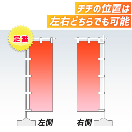 のぼり旗（定番サイズ）　W600×H1800mm チチの取付位置は左側が定番ですが、右側の設置も可能です。