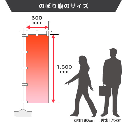 のぼり旗（定番サイズ）　W600×H1800mm のぼり旗のサイズ