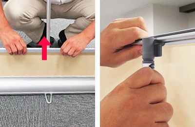 ロイヤルロールスクリーンバナー:3-4 支柱とメディアを連結