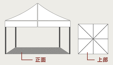 かんたんてんと 正方形タイプ正面・上部